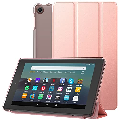 Book Cover Dadanism All-New Amazon Kindle Fire 7 Tablet Case (9th Generation, 2019 Release), [Flexible TPU Translucent Back Shell] Ultra Slim Lightweight Trifold Stand Cover with Auto Sleep/Wake - Rose Gold