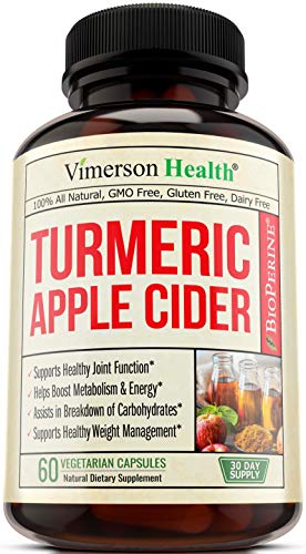 Book Cover Turmeric Apple Cider Vinegar Supplement with Ginger and Bioperine. Natural Detox and Cleanse. Joint Support, Boost Metabolism, Supports Healthy Weight Management and Occasional Bloating Relief