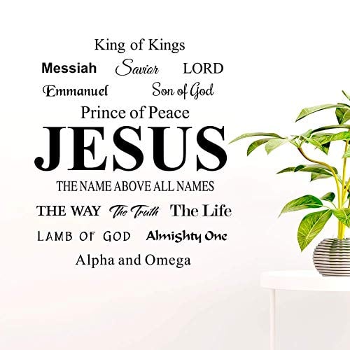 Book Cover Bible Verse Wall Decals Jesus Name Stickers Above All Kings Son of God Lamb of Lord Home Decor Quote for Living Room Vinyl Art Saying Church Pray Lettering Decoration Christian Spiritual Scripture