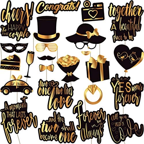Book Cover Wedding Photo Booth Props - Gold Wedding Photobooth Props and Signs - Party Favors Supplies and Decorations (24 Count)