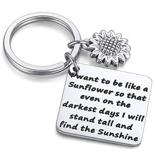 Book Cover MIXJOY Sunflower Charm Keychain I Want to be Like a Sunflower Floral Key Chain Spiritual Gifts for Women