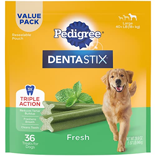 Book Cover PEDIGREE DENTASTIX Dental Dog Treats for Large Dogs Fresh Flavor Dental Bones, 1.87 lb. Value Pack (36 Treats)
