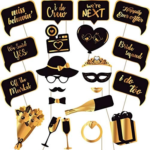 Book Cover Wedding Bridal Shower and Bachelorette Photo Booth Props - Gold Photobooth Props and Signs - Party Favors Supplies and Decorations (22 Count)