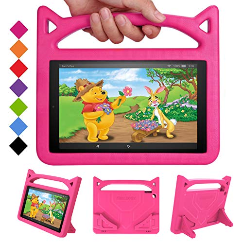 Book Cover Fire HD 10 Tablet Case 2019 (Previous Model)-SHREBORN Shockproof Kid-Proof Cover with Stand Kids Case for Amazon Fire HD 10 Tablet(2019/2017/2015 Release) NOT for 2021 Released 11th Generation-Pink
