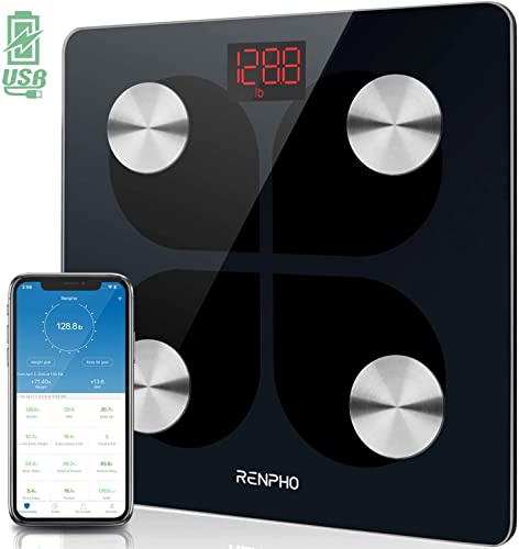 Book Cover RENPHO Rechargeable Smart Scale, Digital Weight and Body Fat USB Weight BMI Scale, Elis 1 Body Composition Monitor with Smartphone App sync with Bluetooth, 396 lbs