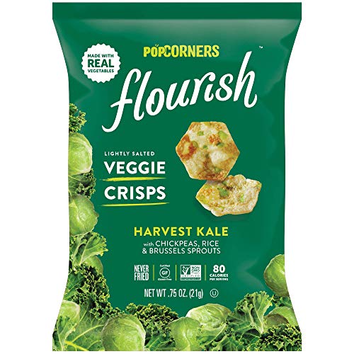 Book Cover PopCorners Flourish Harvest Kale Veggie Crisps | Plant-Based Protein, Gluten Free Snacks | (24 Pack, .75 oz Snack Bags)