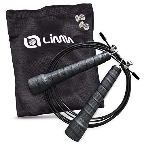 Book Cover Limm Speed Jump Rope - Adjustable 10ft Workout Exercise Cable Skip Rope with Non-Slip PU Leather Handles & Carry Bag - Fast Spin Rope for Fitness, Crossfit, and Boxing - Best for Men or Women