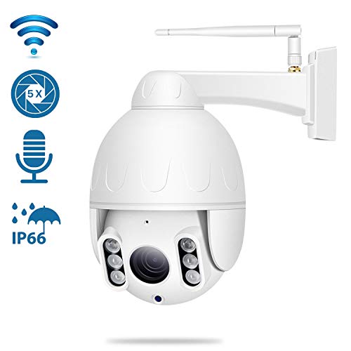 Book Cover PTZ WiFi Camera Outdoor, 1080P Wireless IP Security Camera, Pan Tilt 5X Optical Zoom Dome Surveillance Cam, Two Way Audio Motion Detection 196ft Night Vision Onvif Waterproof CCTV Camera Max 128G SD