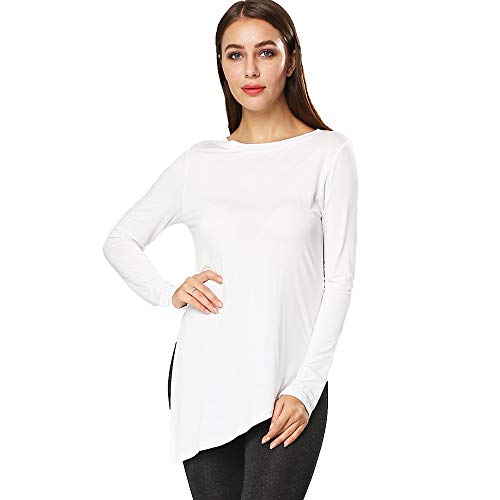 Book Cover ENIDMIL Women's Flowy Tunic Tops for Leggings - Cotton Comfy Side Split Long Sleeve Workout T Shirts