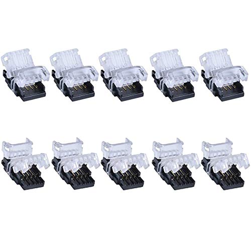 Book Cover SUPERNIGHT 10 Pack 4 Pin LED Connector for Non-Waterproof 10mm RGB 5050 5630 LED Strip Lights, Strip to Wire Quick Connection Without Stripping Wire