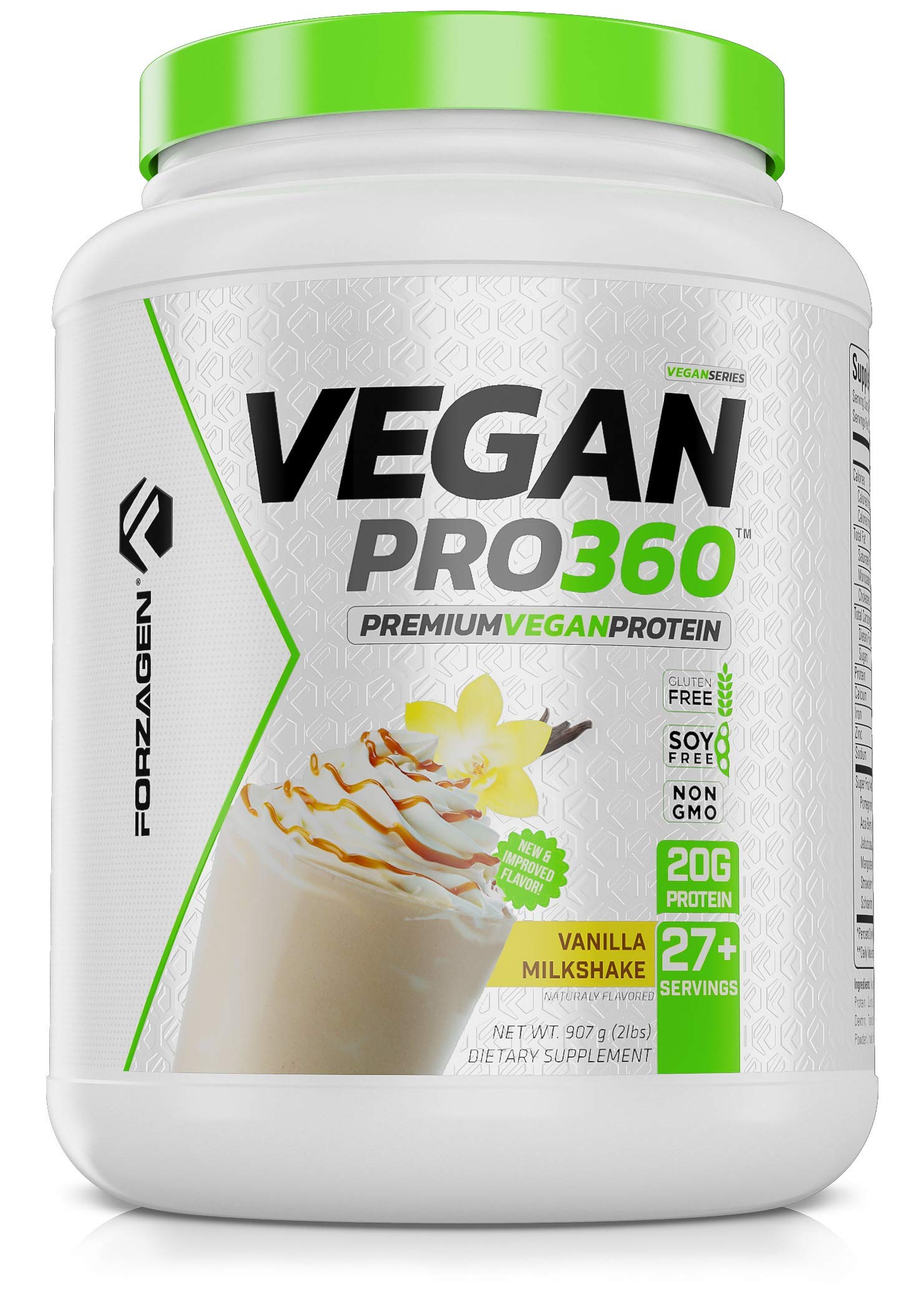 Book Cover Forzagen Vegan Protein 360 2 Lbs 27 Servings, Plant Based Protein Extracted from Quinoa, Brown Rice and Pea Isolate Protein, Dairy, Soy and Gluten Free, Nom GMO (Vanilla Milkshake)