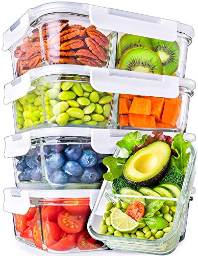 Book Cover Glass Meal Prep Containers 2 Compartment - Glass Food Storage Containers with Lids - Glass Containers with Lids Glass Storage Containers with Lids Glass Food Containers Glass Lunch Containers Divided
