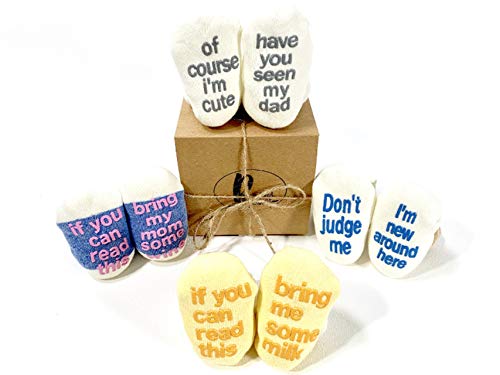 Book Cover Cute Quote Baby Socks Gift Set 4 Pair Baby Shower Gift Anti-slip Unisex Boy Girl Newborn Present 0-12 Month