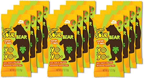 Book Cover BEAR Sour - Real Fruit Yoyos - Mango-Apple - 0.7 Ounce (12 Count) - No added Sugar, All Natural, non GMO, Gluten Free, Vegan - Healthy on-the-go snack for kids & adults