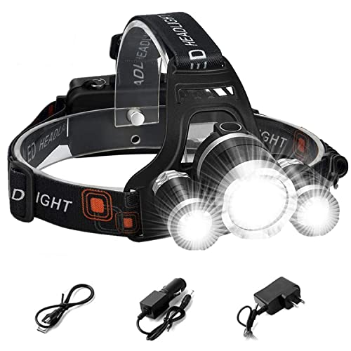 Book Cover Rechargeable LED Headlamp, 10000 Lumens Bright Headlight, Portable Waterproof Flashlight Kit with Rechargeable Batteries for Night Hunting Fishing Camping