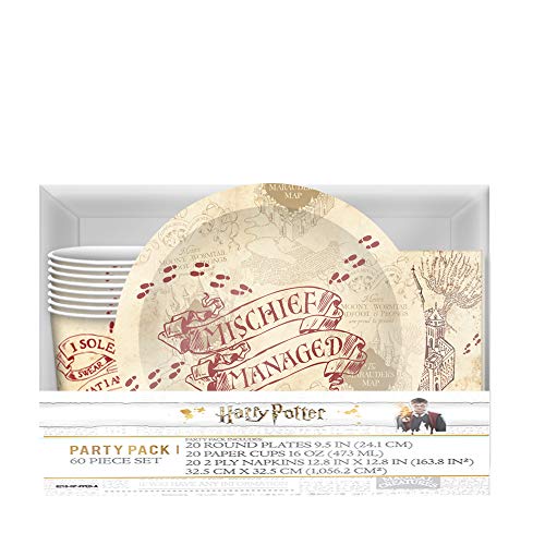 Book Cover HARRY POTTER Hogwarts Paper Party Pack Set, Cups, Plates and Napkins, 60-Piece, Multicolored