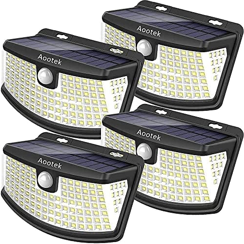 Book Cover Aootek solar lights 120 Leds with lights reflector,270 degree Wide Angle, IP65 Waterproof, Security Lights for Front Door, Yard, Garage, Deck(4pack)