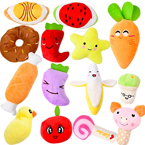 Book Cover LEGEND SANDY Legend Sandy14 Pack Dog Squeaky Toys Cute Stuffed Plush Fruits Snacks and Vegetables Dog Toys for Puppy Small Dogs