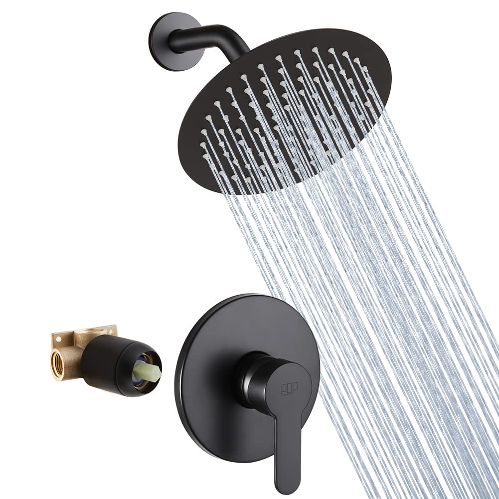 Book Cover POP SANITARYWARE Matte Black Shower Faucet Set Bathroom Rainfall Mixer Shower System Wall Mounted 8