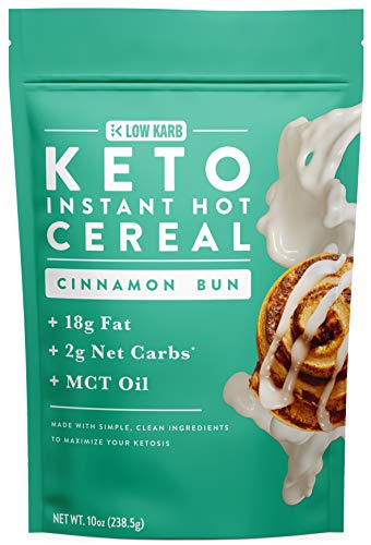 Book Cover Keto Instant Hot Breakfast Cereal Cinnamon Bun with MCT Oil - 2g Net Carbs - Perfect Keto Diet Macros - Moderate Protein, High Fat - 10oz