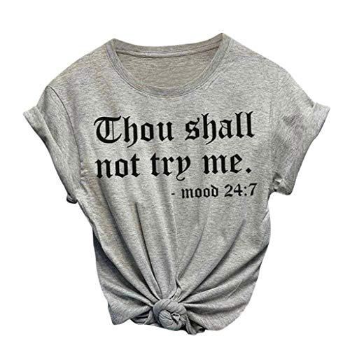 Book Cover general3 Women Short Sleeve T-Shirt Fashion Plus Size O-Neck Letter Print Tops Tee Loose Blouse - Gray - Large