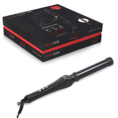 Book Cover HSI Professional Comfy Curler Foldable Curling Iron Wand 1.25 inch - Folding Travel & Dual Voltage Digital Curler w/ Ionic Ceramic Tourmaline Coated Barrel - Easy Curls & Waves for Women