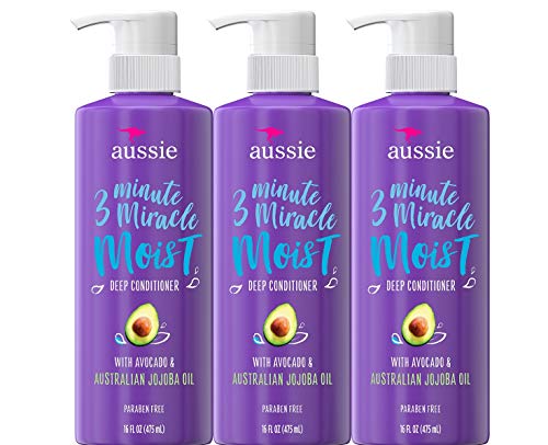 Book Cover Aussie Deep Conditioner, with Avocado. Paraben Free, 3 Minute Miracle Moist, For Dry Hair, 16 Fl Oz, Triple Pack