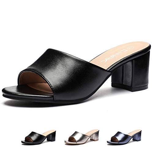 Book Cover CINAK High Heeled Sandals Slippers Womens- Summer Slip-on Casual Slide Mules Comfort Shoes
