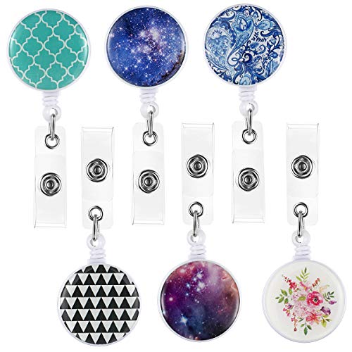 Book Cover ECOHIP 6 Pack Retractable Badge Holders ID Card Badge Reels Cute Name Tag Lanyard Office Women Badge Clip