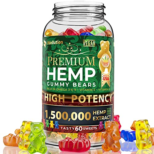 Book Cover Wellution Hemp Gummies 1,500,000 XXL High Potency - Fruity Gummy Bear with Hemp Oil. Natural Hemp Candy Supplements for Stress and Inflammation - Promotes Sleep and Calm Mood