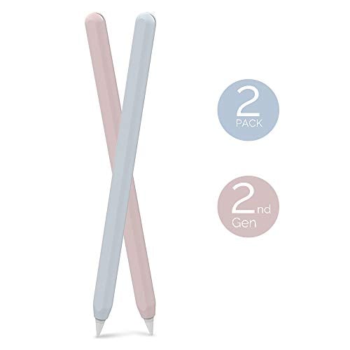 Book Cover AhaStyle [2 Pack] Ultra Thin Silicone Case Holder Skin Pocket Sleeve Cover Compatible Apple Pencil 2nd Generation (2018), Apple iPad Pro 11 12.9 inch 2018 (Light Blue,Pink)