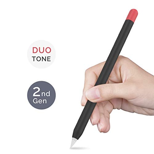 Book Cover AhaStyle Duotone Design Silicone Skin Sleeve Cover Compatible with Apple Pencil 2nd Generation (2018), Apple iPad Pro 11/12.9 inch 2018 (Black, Red)