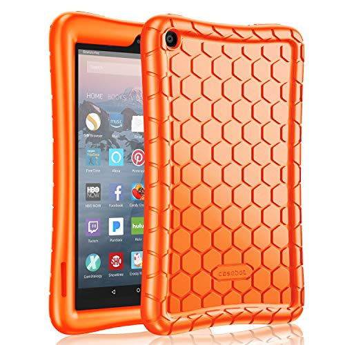Book Cover Fintie Silicone Case for All-New Amazon Fire 7 Tablet (9th Generation, 2019 Release) - [Honey Comb Series] [Kids Friendly] Light Weight [Anti Slip] Shock Proof Protective Cover, Orange