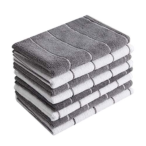 Book Cover Microfiber Kitchen Towels - Super Absorbent, Soft and Solid Color Dish Towels, 8 Pack (Stripe Designed Grey and White Colors), 26 x 18 Inch