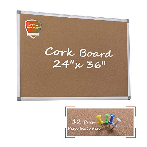 Book Cover Cork Bulletin Board, 24 x 36 Inches Aluminum Framed Notice Board Wall Mounted with Pins for Home, Office and School