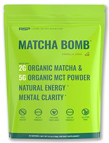 Book Cover RSP Matcha Bomb (150g) - Organic Matcha Green Tea Powder with MCTs for Natural Energy and Clarity, Non-GMO, Keto Friendly, Vegan Friendly, Gluten Free, Vanilla Chai (20 Servings)