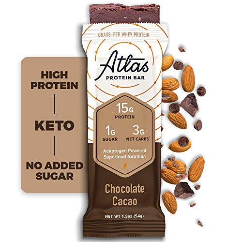 Book Cover Atlas Bar - Keto Protein Bars, Chocolate Cacao - High Protein, Low Sugar, Low Carb, Grass Fed Whey, Healthy Protein, Gluten Free, Soy Free (10-pack)