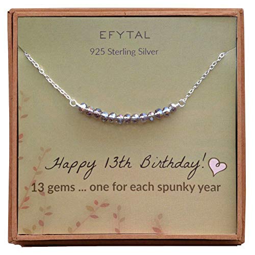 Book Cover EFYTAL 13th Birthday Gifts for Girls, Sterling Silver Necklace, 13 Beads for 13 Year Old Girl, Bat Mitzvah Gift, New Teen