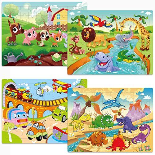 Book Cover Puzzles for Kids Ages 4-8 Year Old 60 Piece Colorful Wooden Puzzles for Toddler Children Learning Educational Puzzles Toys for Boys and Girls (4 Puzzles)