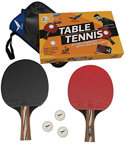 Book Cover Rivon Table Tennis Paddle - Ping Pong Racket Set - 2 Paddles with 3 Balls and Travel Case - ITTF Approved Rubber - Endorsed by Celebrity Player