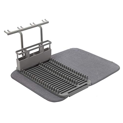 Book Cover Umbra UDRY Drying Rack and Microfiber Dish Mat with Stemware Holder and Utensil Caddy-Space-Saving Lightweight Design Folds Up for Easy Storage, 24 x 18 inches, Charcoal