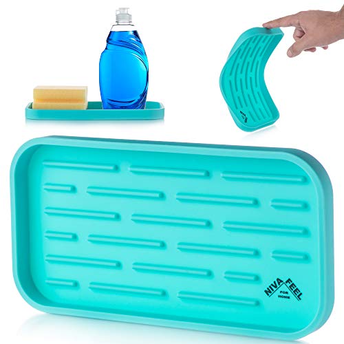 Book Cover Nivafeel Kitchen Sink Organizer Tray â€“ Silicone Holder for Sponge, Scrubber, Soap â€“ Anti-Slip and Heat Resistant for Cleaning, Dishwashing Accessories - Turquoise