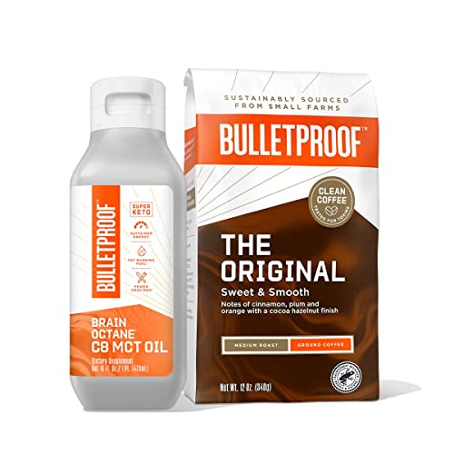 Book Cover Bulletproof Ground Coffee Starter Kit, The Original Medium Roast Ground Coffee (12 Ounces), Premium 100% Brain Octane C8 MCT Oil (16 Ounces), Keto Supplements for Sustained Mental & Physical Energy