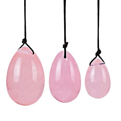 Book Cover Yoni Eggs in Rose Quartz/for Women PC Muscle Training/Drilled/ 3 Sizes in a Set
