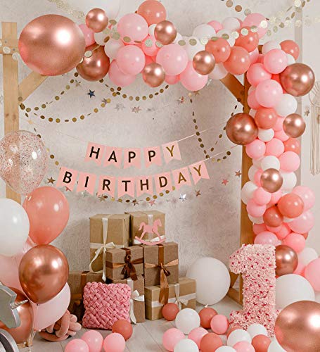 Book Cover Balloon Garland Kit Balloon Arch Kit 132 Pcs Pink Rose Gold White Confetti Balloons Big Balloons mix 16 ft long Decorations for Parties Wedding Baby Shower Graduation