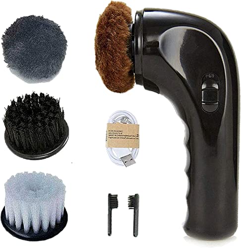 Book Cover Shoe Buffer Kit Electric Shoe Polisher Brush Shoe Shiner Dust Cleaner Portable Wireless Leather Care Kit for Shoes, Bags, Sofa (Black)