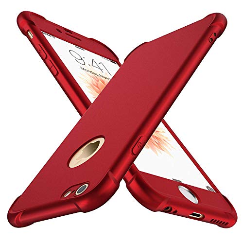 Book Cover ORETECH iPhone 6 Case, iPhone 6s Case, with [2X Tempered Glass Screen Protector] 360° Full Body Heavy Duty Shockproof Anti-Scratch Rubber Silicone Case for iPhone 6/6s 4.7 inch -Red