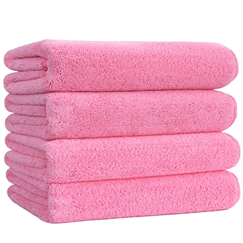 Book Cover POLYTE Microfiber Quick Dry Lint Free Bath Towel, 57 x 30 in, Pack of 4 (Pink)