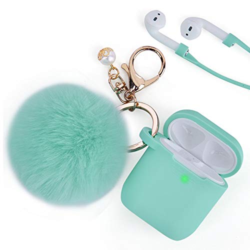 Book Cover Airpods Case, Filoto Airpod Case Cover for Apple Airpods 2&1 Charging Case, Cute AirPods Silicon Case with Airpods Accessories Keychain/Skin/Pompom/Strap 2019 Summer Series (Mint Green)