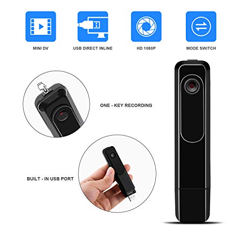 Book Cover Mini Body Camera with USB Port DZFtech Body Spy Cam HD 1080P Wireless Portable Hidden Spy Pen Body Cameras Wearable Video Recorder with Clip Body Camera Easy to Record for Home/Office